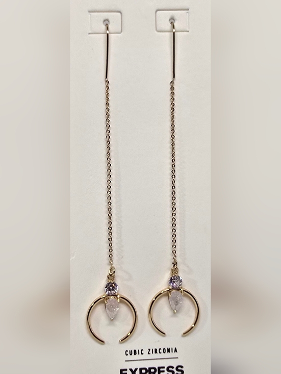 Express Jewelry - Express Gold-Tone Chain Drop Earrings with Lilac and Clear Stones